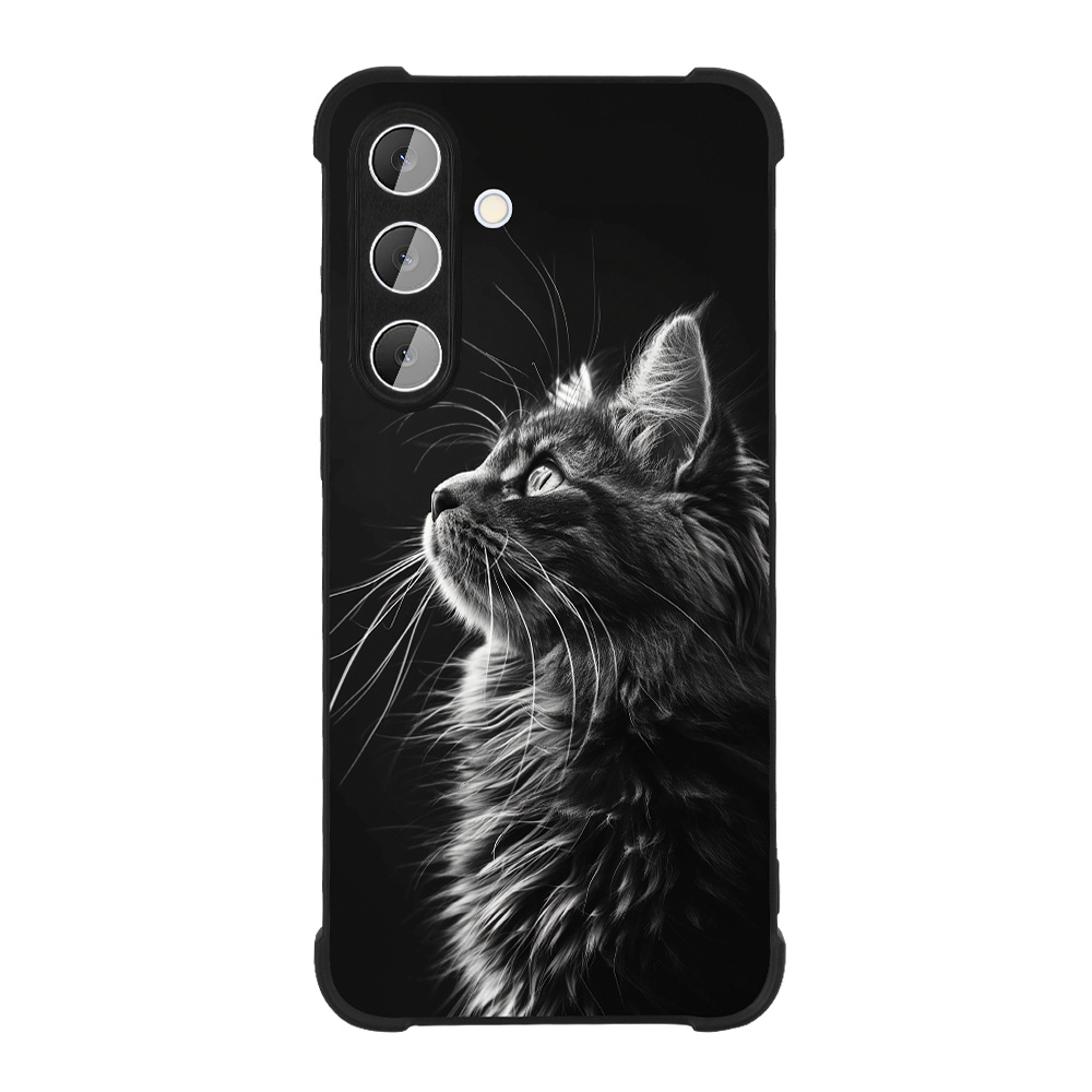 TEMU Phone Case: Popular Uv-printed Cat Profile With Black Background Pattern, Frosted Finish, Reinforced For Drop Protection, Black, Soft + Tempered
