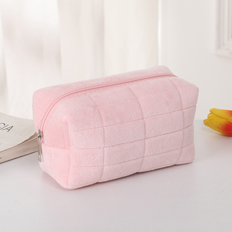 TEMU Trousse à Cosmétique souple à carreaux, grande capacité - Pochette cosmétique de voyage japonais avec fermeture éclair, sac matelassé d'oreiller