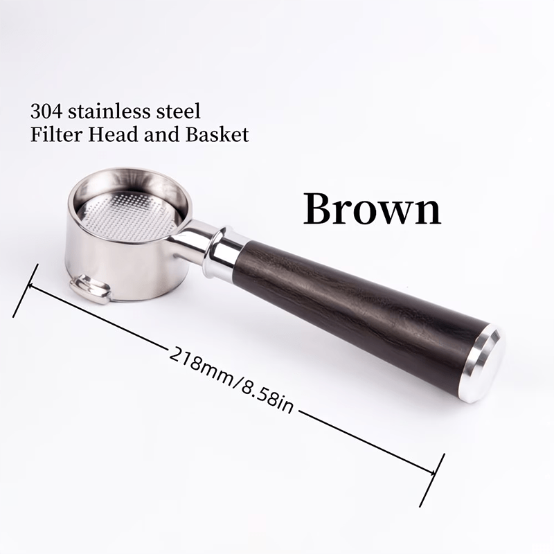 51mm bottomless portafilter featuring two ears made of stainless steel designed as a coffee filter replacement with an ergonomic wooden handle for espresso machines