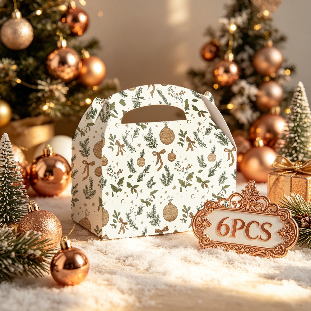 TEMU 6pcs Christmas Cookie &candy Box Set, Festive Holiday Snack Goodie Bags With Reindeer, Snowflake &stocking Patterns For Party Gifts