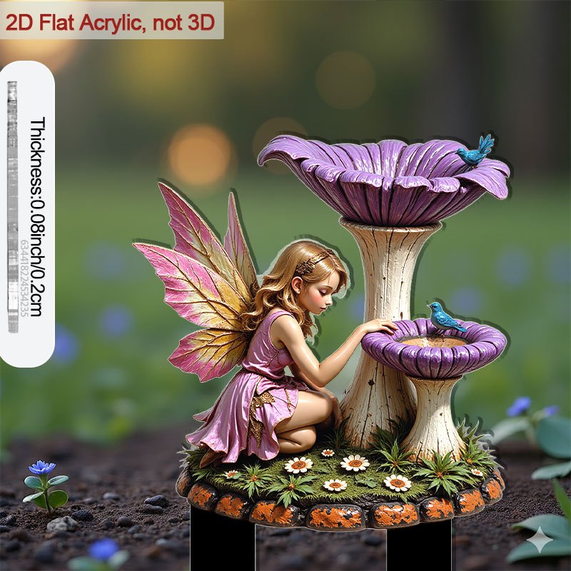TEMU 2d Flat, [2d Flat] 2d Flat Vinyl Fairy Garden Stake With Pointed Base - Vibrant Fairy Statue Suitable For Flower Pots, Planters, Fairy Gardens -