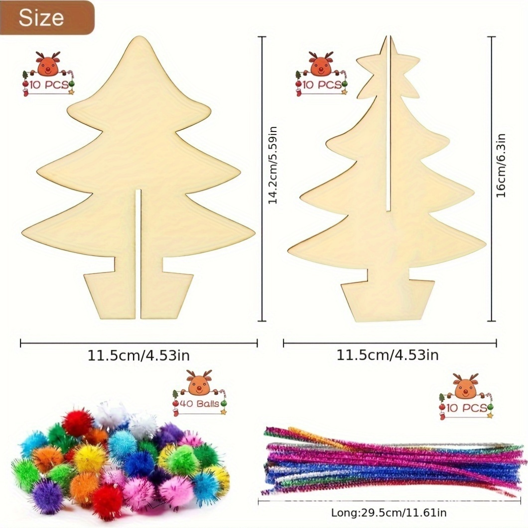 TEMU 70pcs, Wooden Drawing Board Handmade Christmas Crafts Set Diy Three-dimensional Christmas Tree Painted Wood Chips Set