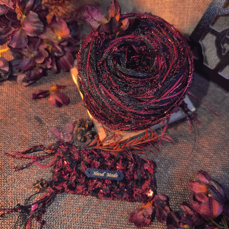 TEMU 50g 1pc Black Red Hand Mixed Thread Special Metallic Red Shimmer Ball Bag Gift Garden Decoration Yarn Ball Length About 25m/984 Inches