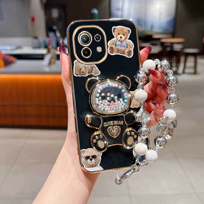 Ovitek za telefon: Mi11Lite Series Pearl Strap Lanyard Phone Holder Case, združljiv z Xiaomi Mi 11 Lite, prevleka s prevleko in odporen na