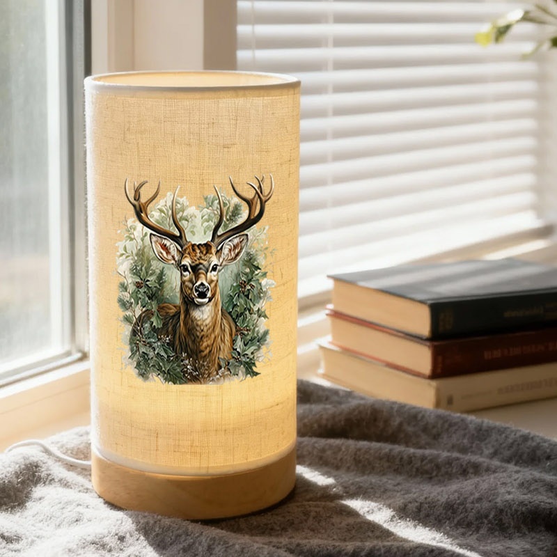 Deer Design Table Lamp with Botanical Illustrations
