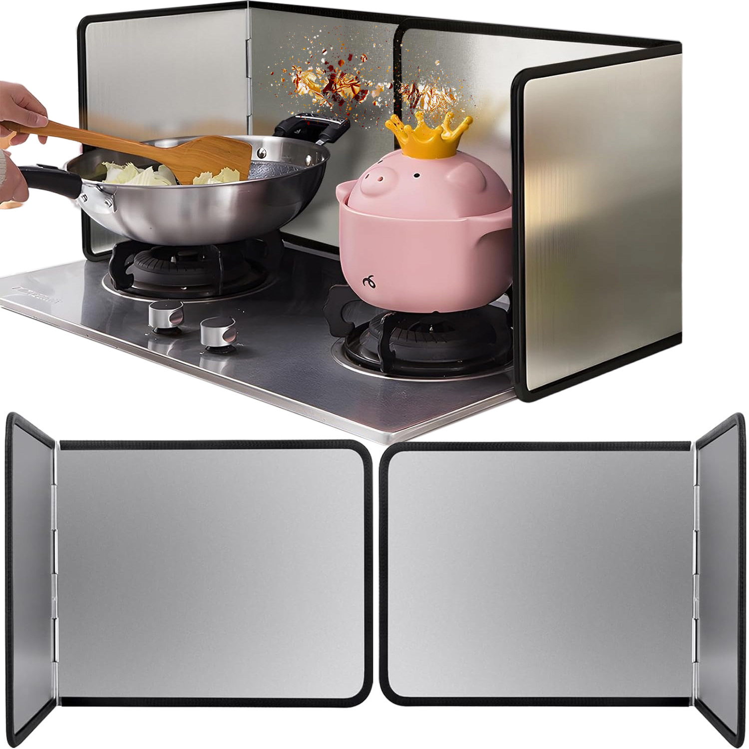 Foldable Stove Splatter Guard With Nonstick - Heavy-duty Metal Splash Protector Suitable For Gas/ Ranges, Portable Backsplash Cover For /outdoor, Compatible For Stove Top, Camping, Frying Pans