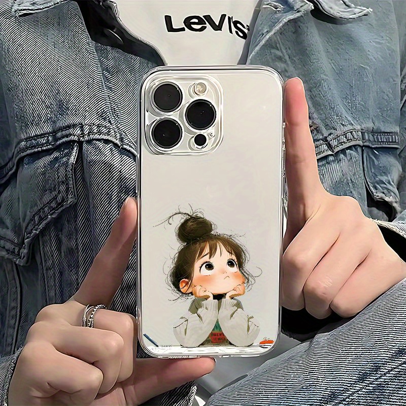 TEMU para teléfono: Estampado UV de de chica de dibujos animados transparente, compatible con iPhone 16/16 Plus/16 Pro/16 Pro Max, 13/13 Pro/13 Pro