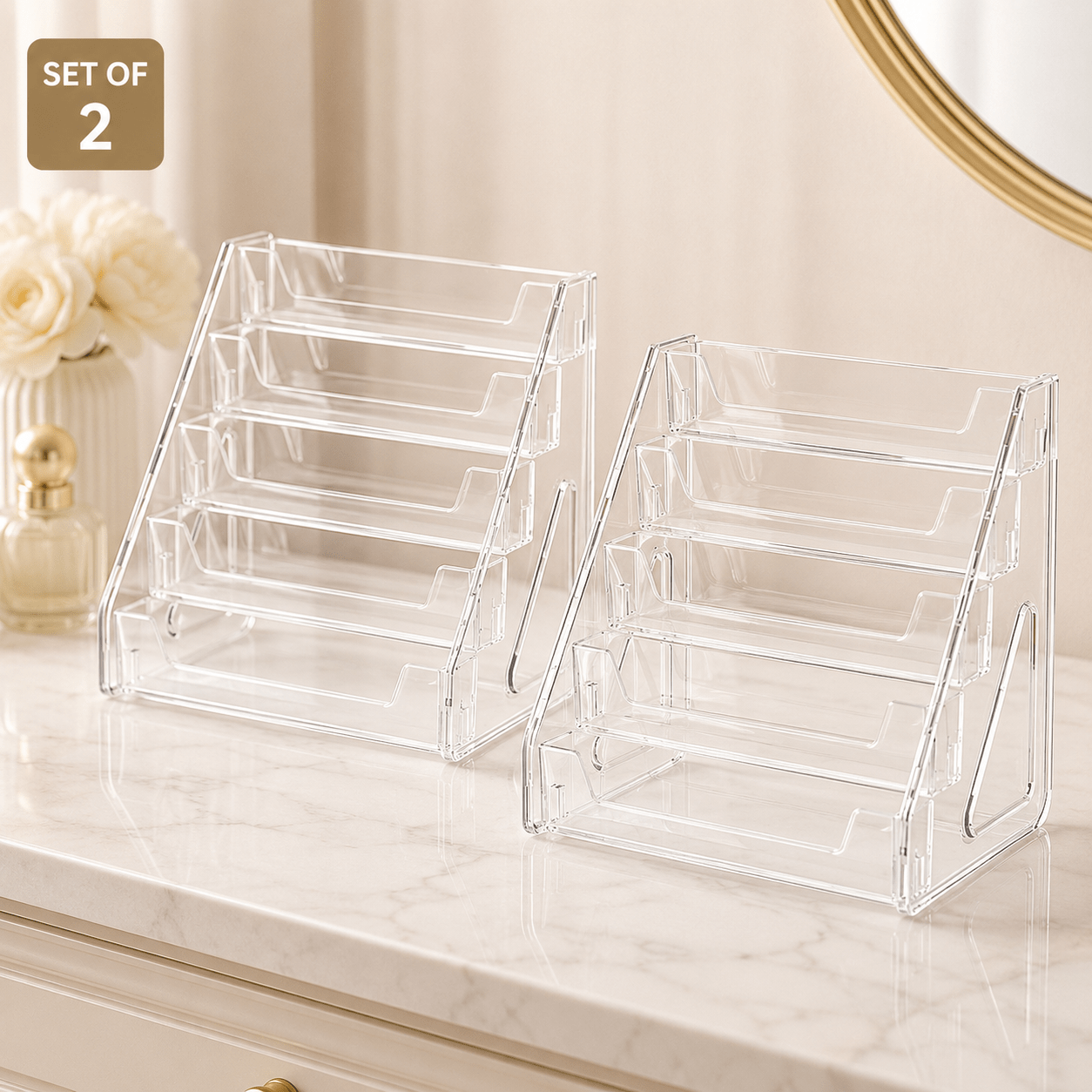 Large Capacity 5-tier Acrylic Organizer For Coffee Bar, Tea Bags, Condiments, And Beverage Additions, Clear Countertop Display Shelf With Design