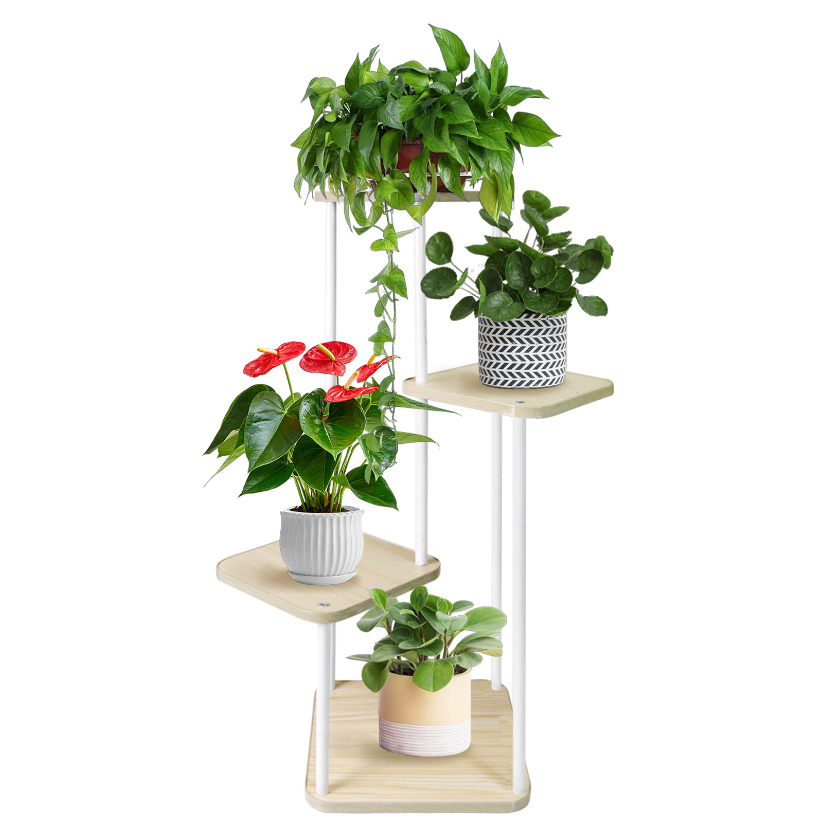 4-tier Ironwood Flower Stand, Bookshelf, Sofa Side Shelf; Small Footprint, Large Space Utilization; Load-bearing Capacity, No Deformation; Aesthetically ; Sturdy And Reliable Frame; 30 X 30 X 80cm