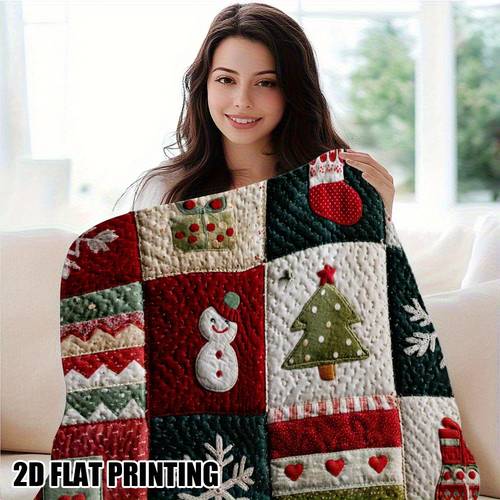 item picture cozy christmas quilt print flannel throw blanket soft warm and festive design with trees and holiday decor sofa bed chair living room or office ideal gift next day 280gsm christmas decorations for home