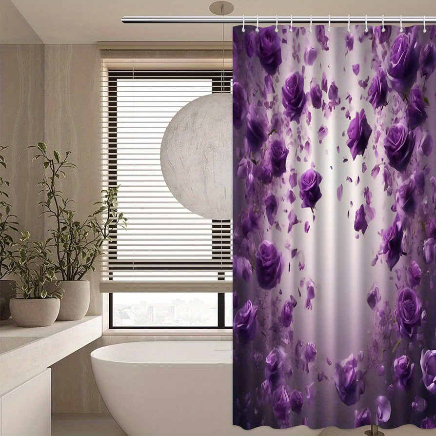 TEMU Jit1pc Exquisite Purple Floral Pattern Shower Curtain, High-end Elegant Bathroom Curtain Shower Curtain, Shower Curtain Home Decoration Pattern,