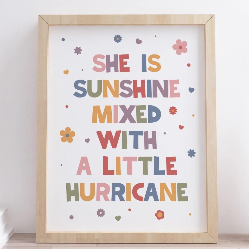 TEMU 2d Flat, 1pc 2d Flat " Sunshine Mixed With A Little Hurricane" Colorful Poster, Inspirational Quote For Entertainment Room Decor, Frameless