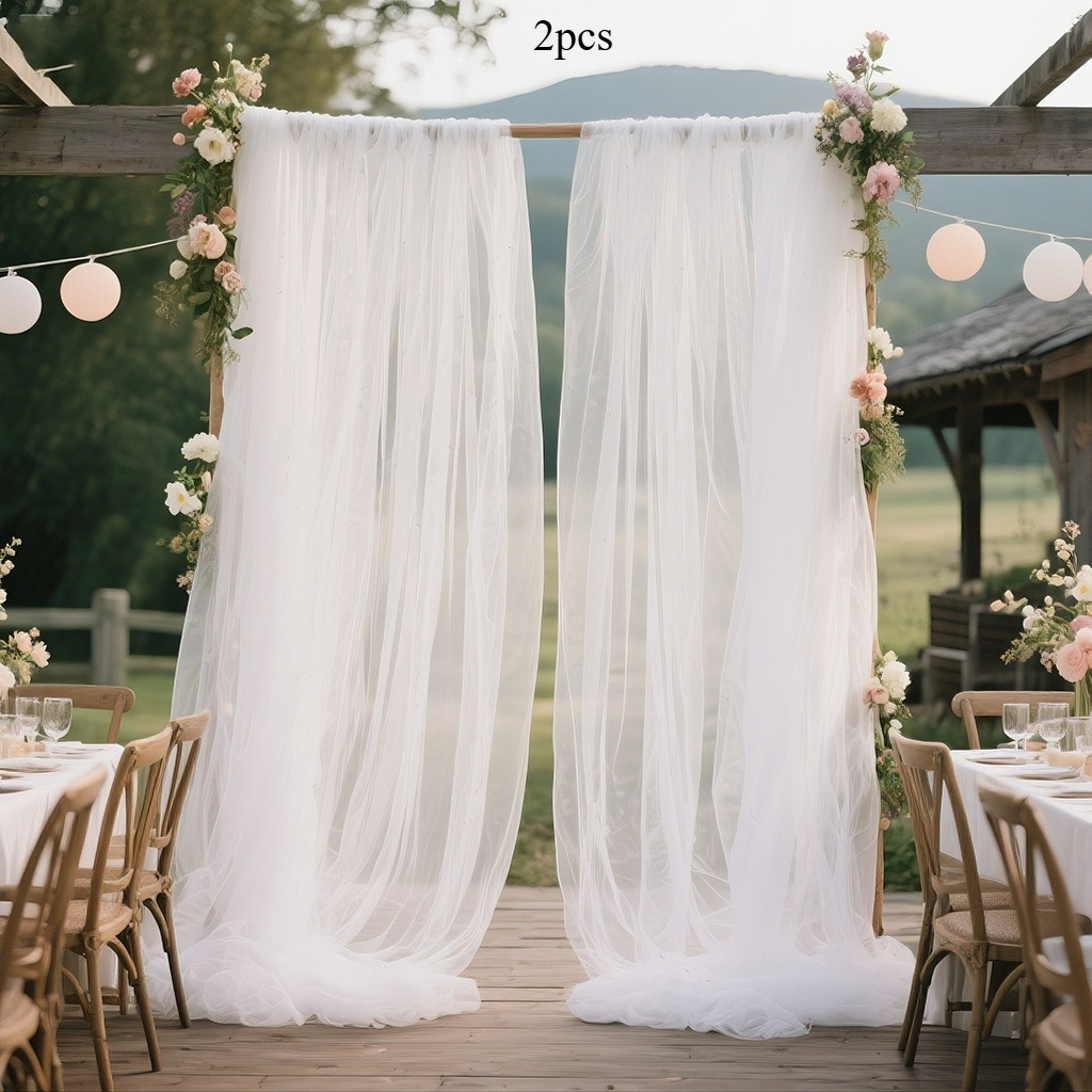 TEMU 2pcs Rideaux Voilages Élégants pour Décoration de Fête, Tissu en Polyester - Idéal pour à Thème, Remises de Diplômes, Fêtes Prénuptiales,