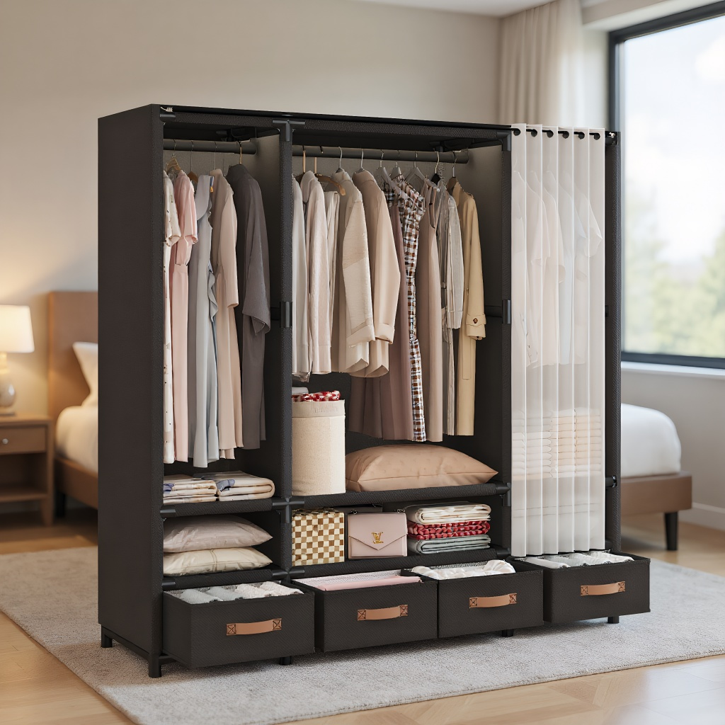 portable wardrobe drawers hanging areas heavy duty metal Temu