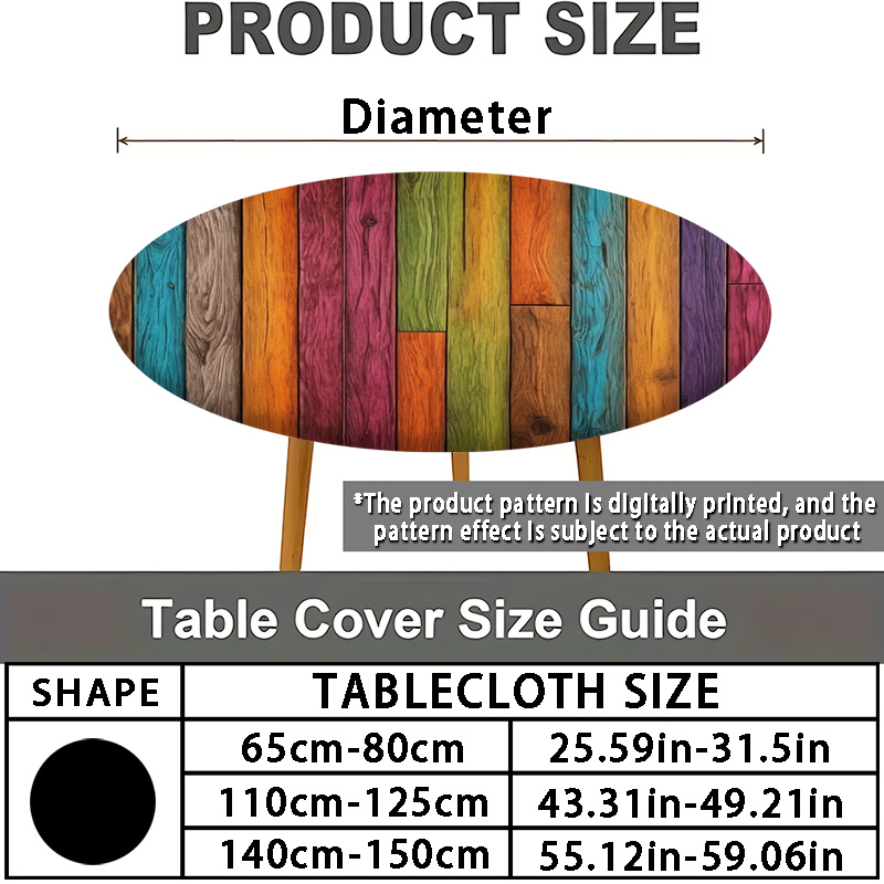TEMU Jit1pc Nappe Ronde Ajustable Imprimée en 2D pour Toutes , avec un Motif de Planche de Bois Coloré, Lavable, Fabriquée en Polyester Élastique,
