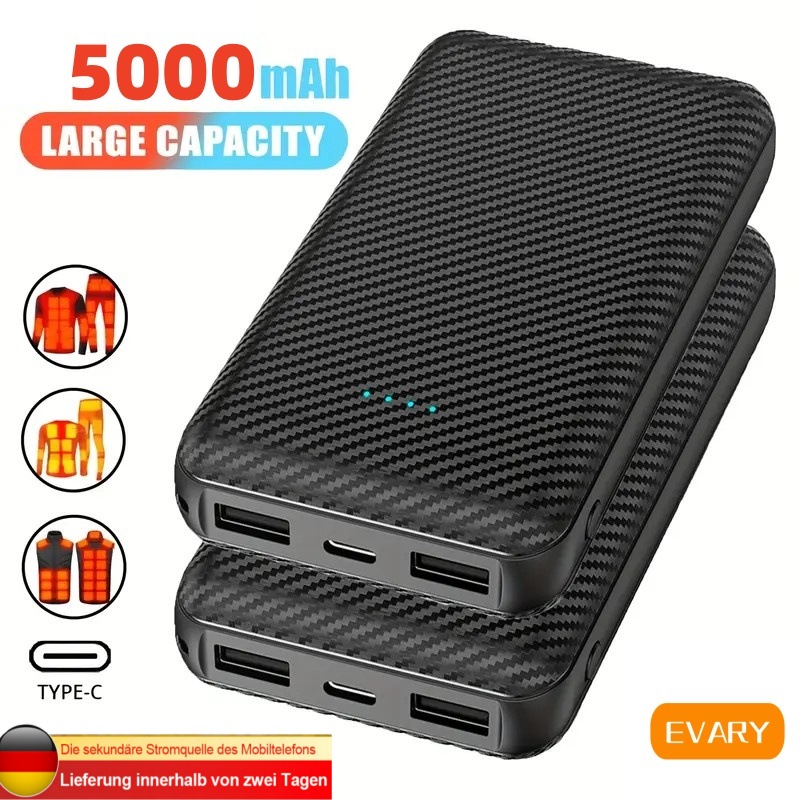 TEMU Power Bank da 5000mAh per Giubbotto - Batteria Portatile per Giacche Riscaldate, Calze Riscaldate, Felpini e Pantaloni, Caricatore Portatile USB