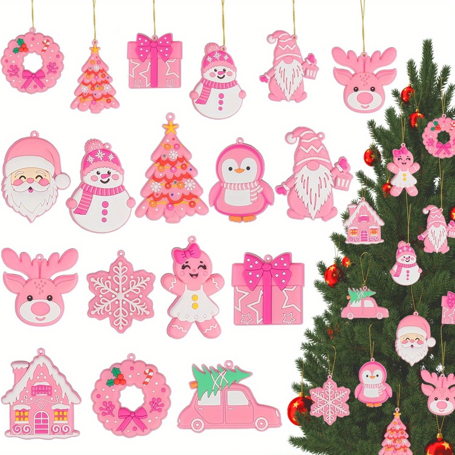 TEMU Pink Christmas Ornaments For Tree Decorations-12pcs Pvc Ornaments For Christmas Tree Decor