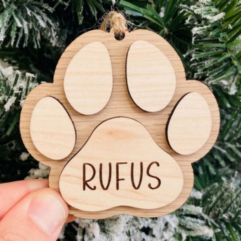 TEMU 1pc Personalized Custom Wooden Art Ornament, Wooden Paw Print Style Pendant, Multiple Styles And Sizes Available, With Custom Name, Christmas