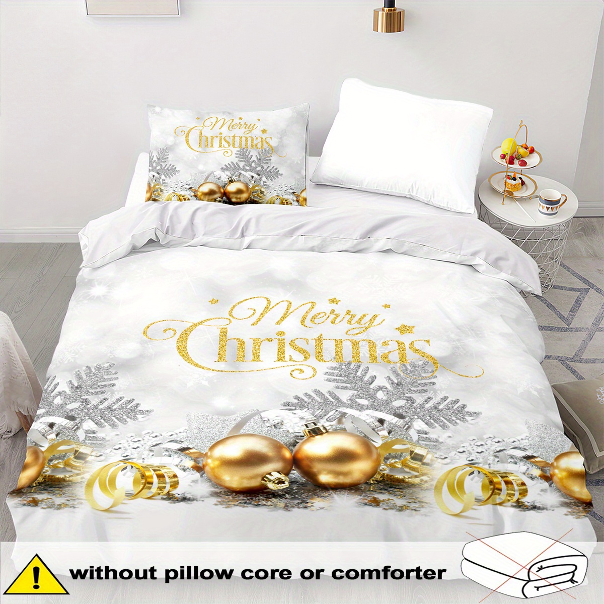 Kai Christmas Theme Down Comforter Cover Set - 2/3pcs, Soft Comfortable Breathable, Christmas Gift Bedding, Snowflake Print Duvet Cover Set, 100% Polyester Machine Washable