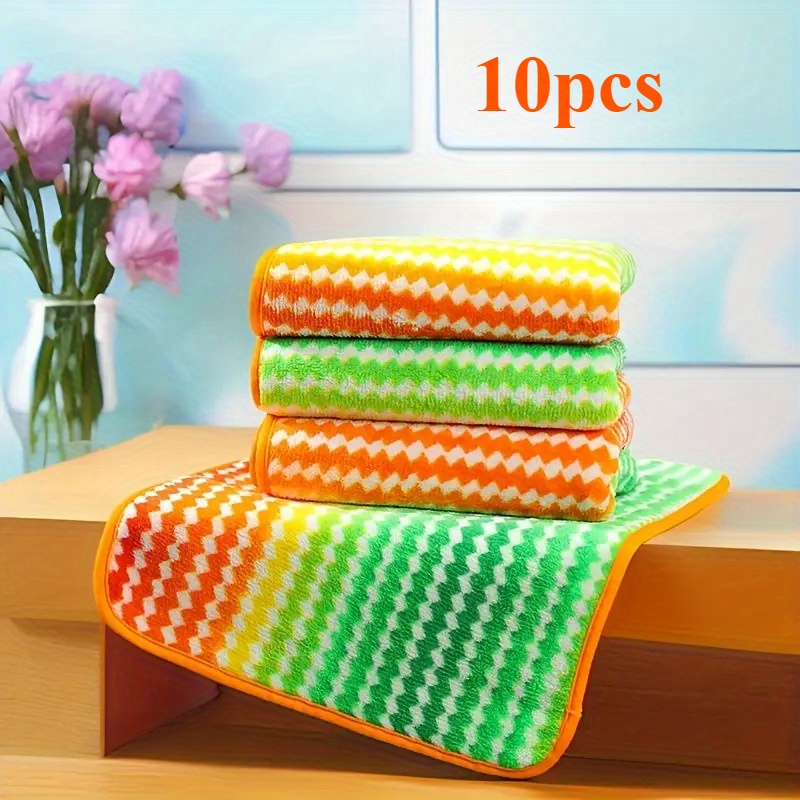 5pcs/10pcs Pack Soft Rainbow Microfiber Cleaning Cloths, Absorbent Non-greasy Kitchen Dishwashing Cloth, No Lint, Suitable For Home Cleaning, For Kitchen, Bathroom, Car
