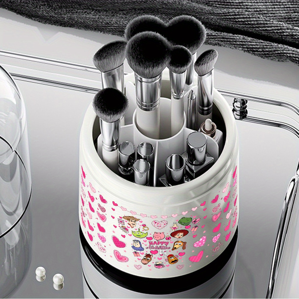 1pc     makeup brush organizer 360 rotating large capacity cosmetic storage box with transparent lid durable plastic desktop organizer featuring     design for vanity bathroom desk   aesthetic   design makeup brush holder Product details 0