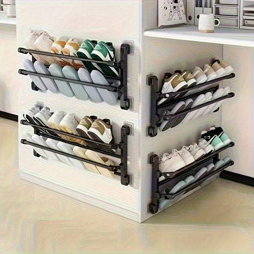 saving wall mounted shoe rack 2025 sturdy metal multi layer design no drilling bonding installation modern aesthetic bathroom entrance storage organizer for shoes slippers sturdy metal construction shoe storage organizer