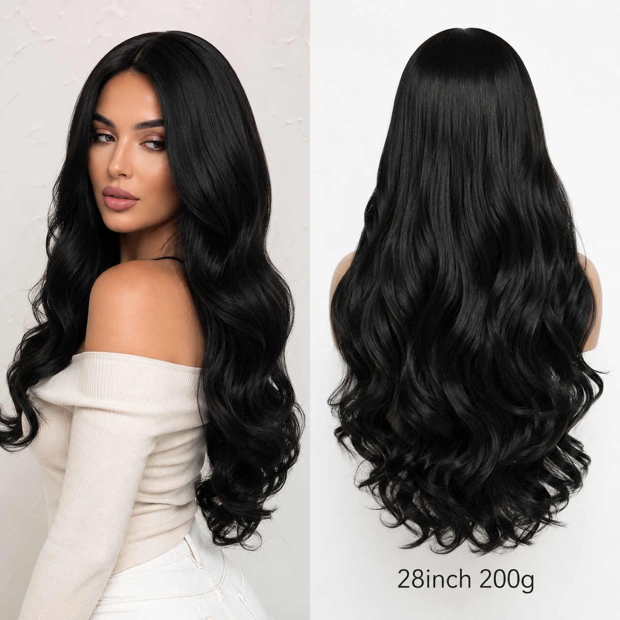 TEMU 28inch -looking Black Synthetic Wig Suitable For Daily Use & Cosplay - Deep Wavy Hair With Lightweight Breathable , Comfortable For Parties,