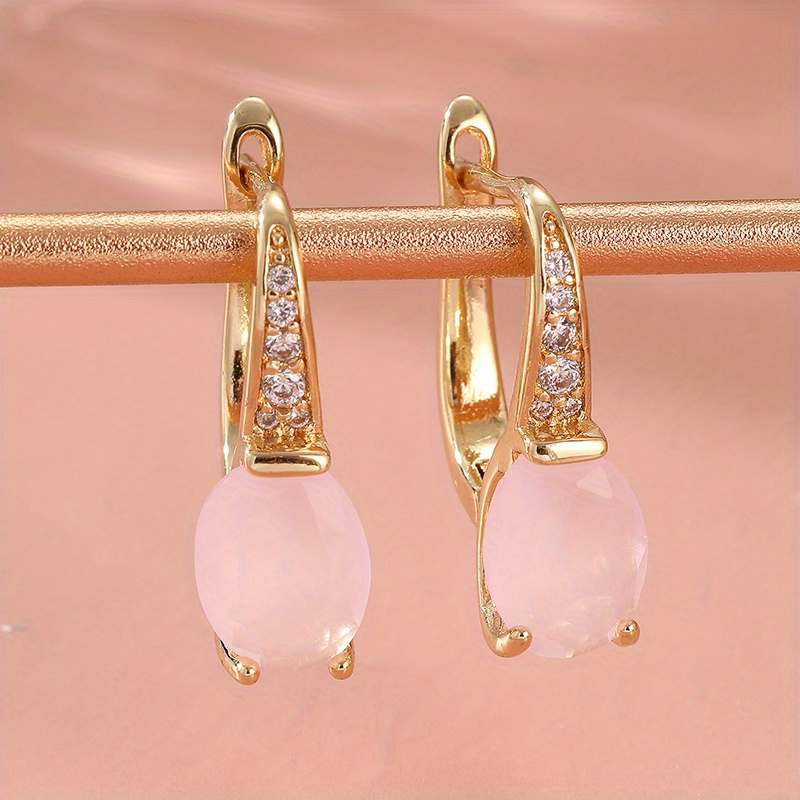 E-shop 1 Paar Luxus 14K vergoldete rosa Ohrringe für Damen, ovaler Edelstein, Kupferstecker, für & Geschenkanlässe, weihnachtsfertig, Schmuck für alle