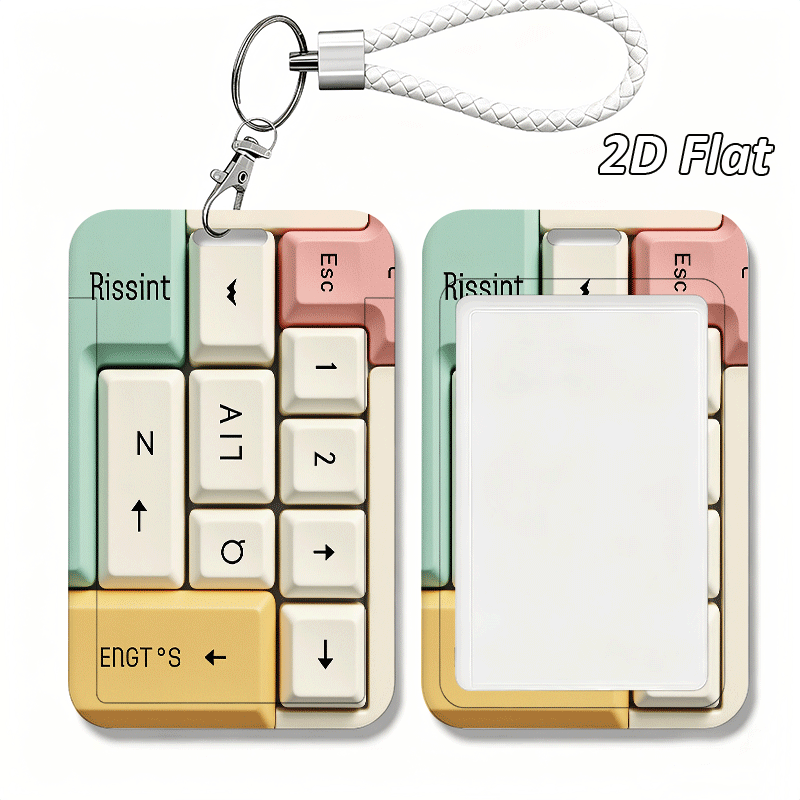 TEMU 2d Flat Keyboard Keycap Printing Pattern Personalized Creative Badge Holder With Lanyard Keychain Durable Plastic Card Holder For Id Storage Bus