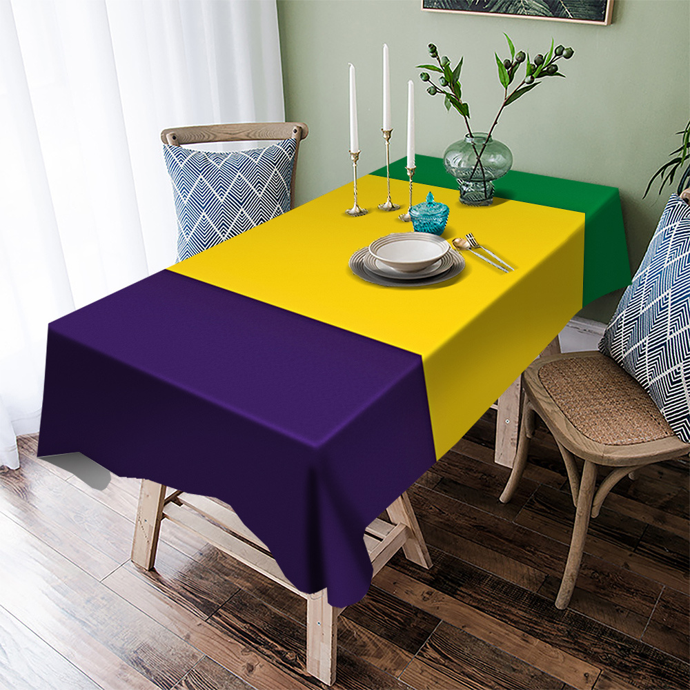 

1pc Mardi Gras Carnival Tablecloth, Purple Yellow , Polyester Fiber, Machine Made Woven, Party Dining Decor For Masquerade Indoor & Outdoor Use