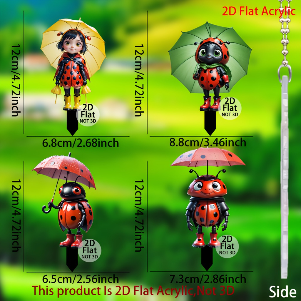 2D Plano, 4 Piezas Lindo Jardín Decoración Conjunto, No Se Necesita Energía, Adecuado para Plantas en Macetas y Señales de Festivales al Aire Libre, 2D Plano