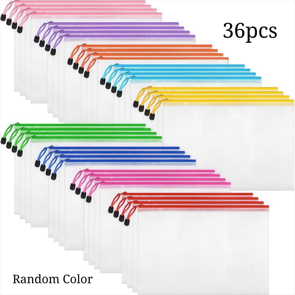 TEMU 36pcs A6 Clear Mesh Zipper Storage Bags, Portable Organizer Pouches For School Stationery, Office Supplies, Makeup, Travel Gear, Headphones &