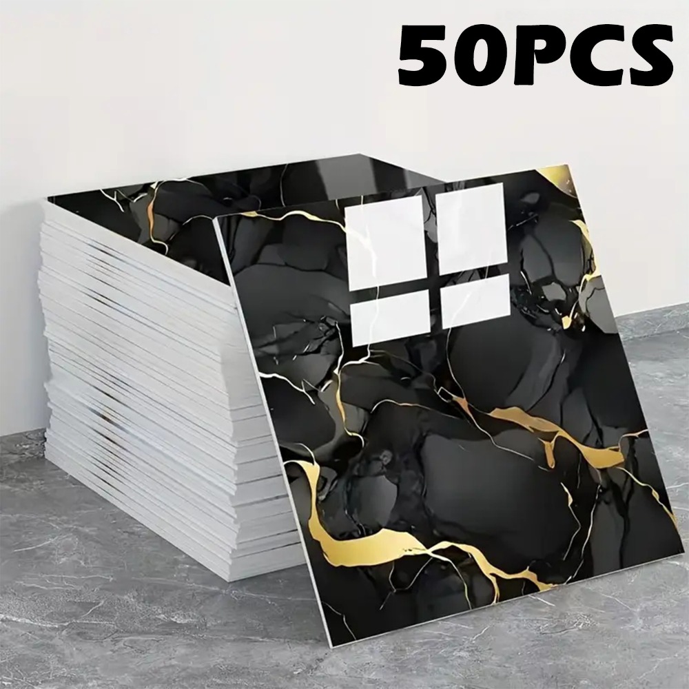 TEMU 50pcs Self-adhesive Vinyl Background Wall Stickers, Suitable For Tv Backdrops, Waterproof Removable Pvc Marble Pattern Panels, Removable