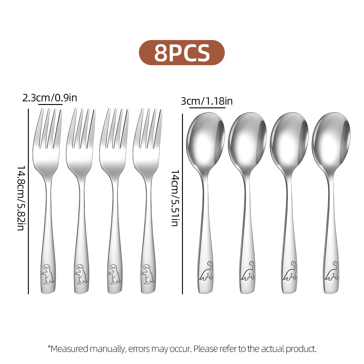 TEMU Vfvhome 2/4/8pcs Stainless Steel Dinosaur-themed Western Tableware Set, Includes Spoons And Forks, Cute And Creative Cutlery - Seamless