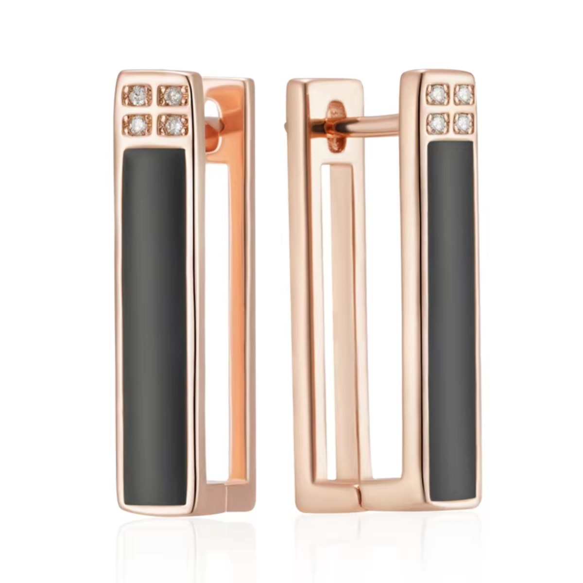 Women's Modern Two-Tone Rectangular Hoop Earrings