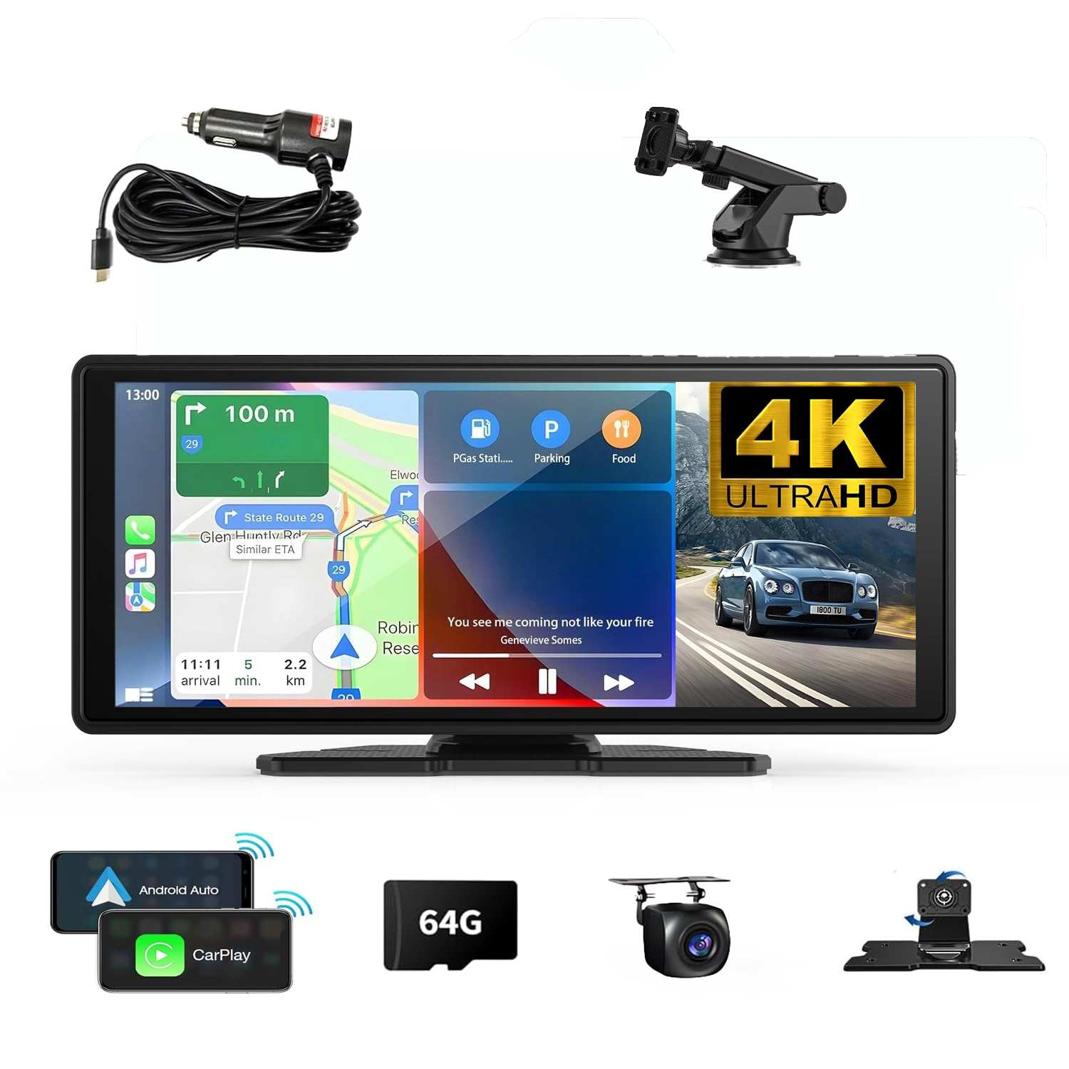 10.26-inch In-car Dvd Screen, Compatible With Carplay And Auto, Portable Car Stereo, With Gps Navigation, Wireless Connection, Screen Mirroring, Driving , Suitable For All Vehicles, No Battery