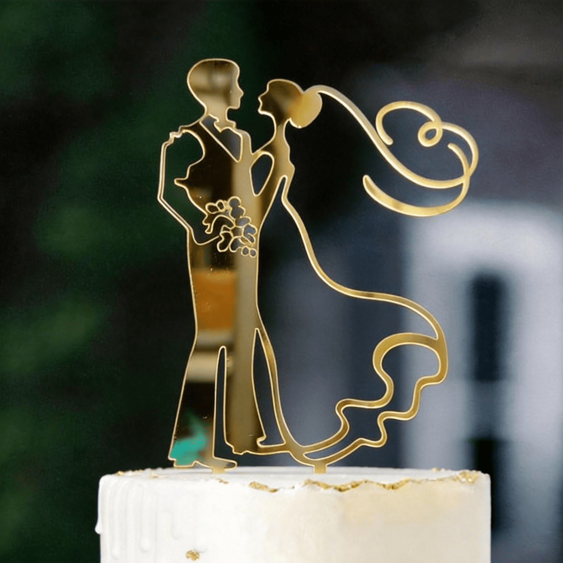 TEMU 1pc Golden Acrylic Couple Shape Cake Topper, Cake Decoration, Romantic Wedding Anniversary Cake Pick, Party Supply.,halloween, Christmas