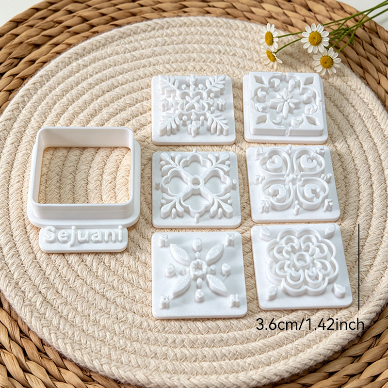 TEMU 8pcs Square Retro Tile Floral Pattern Shapes Plastic Clay Cutters, Reusable Embossing Molds For Handmade Ornament And Accessory Making, Suitable