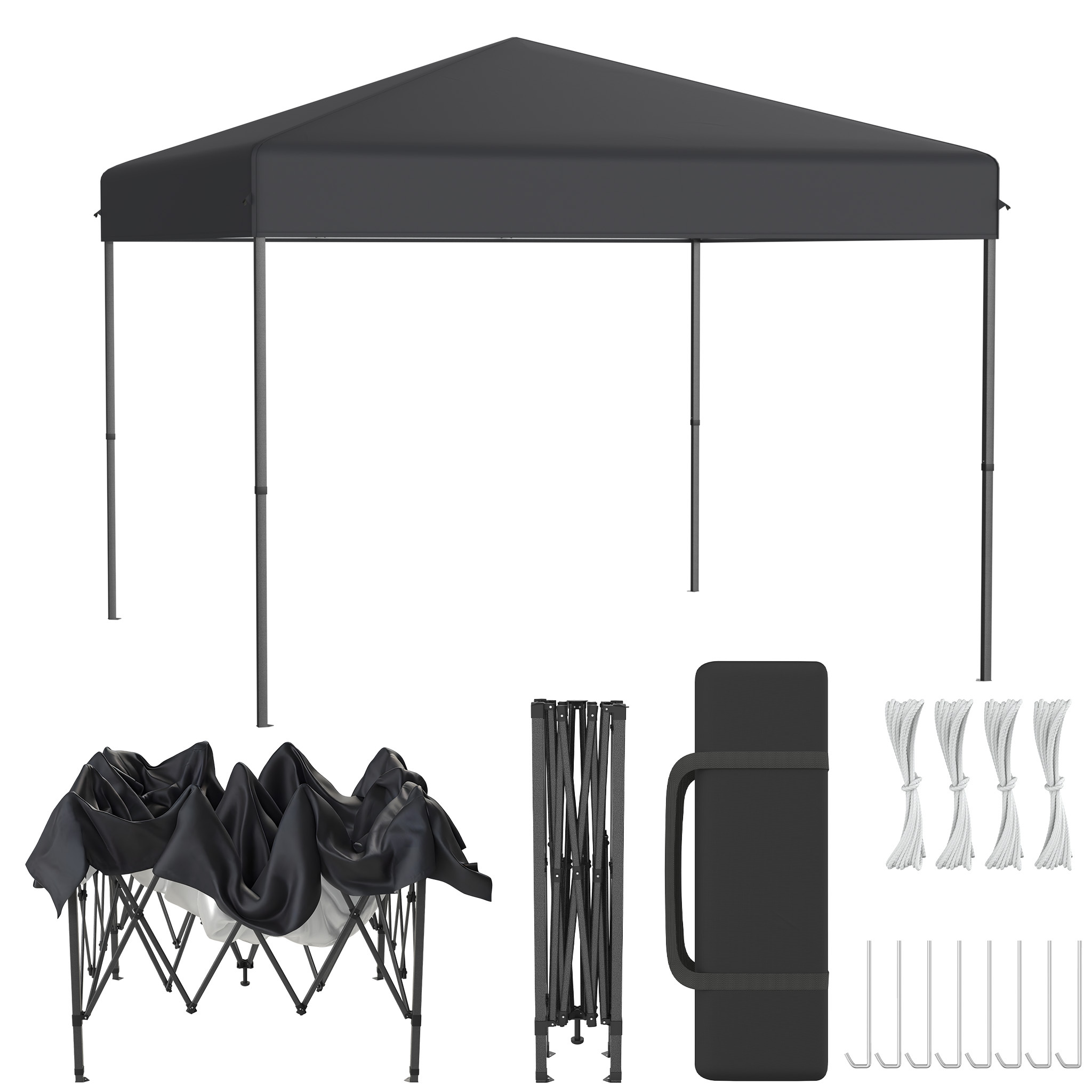 TEMU Pavillon Pliable 3 x 3 Mètres, Réglage de Hauteur en Étapes de 2,4 m à 2,6 m, Sac de Rangement de Fixation , Toile Pop-up, Structure en Acier