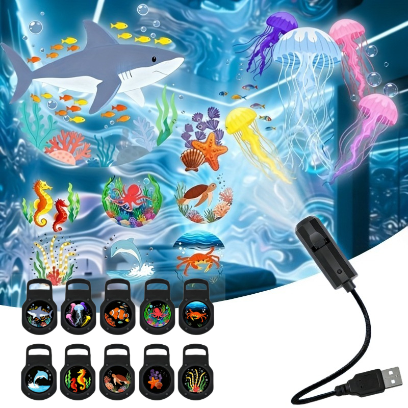 LED projekcijska nočna lučka motivi, projekcijska svetilka z morskim življenjem, LED projekcijska luč z oceanom, USB napajana dekoracija za