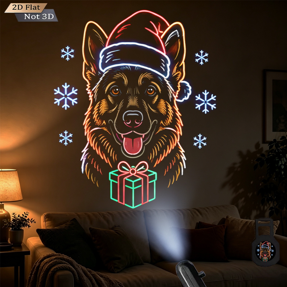 TEMU Lampe de projection USB Chien de Noël avec chapeau de Père Noël, de neige et boîte cadeau, lampe de projection LED, veilleuse pour salon, cadeau