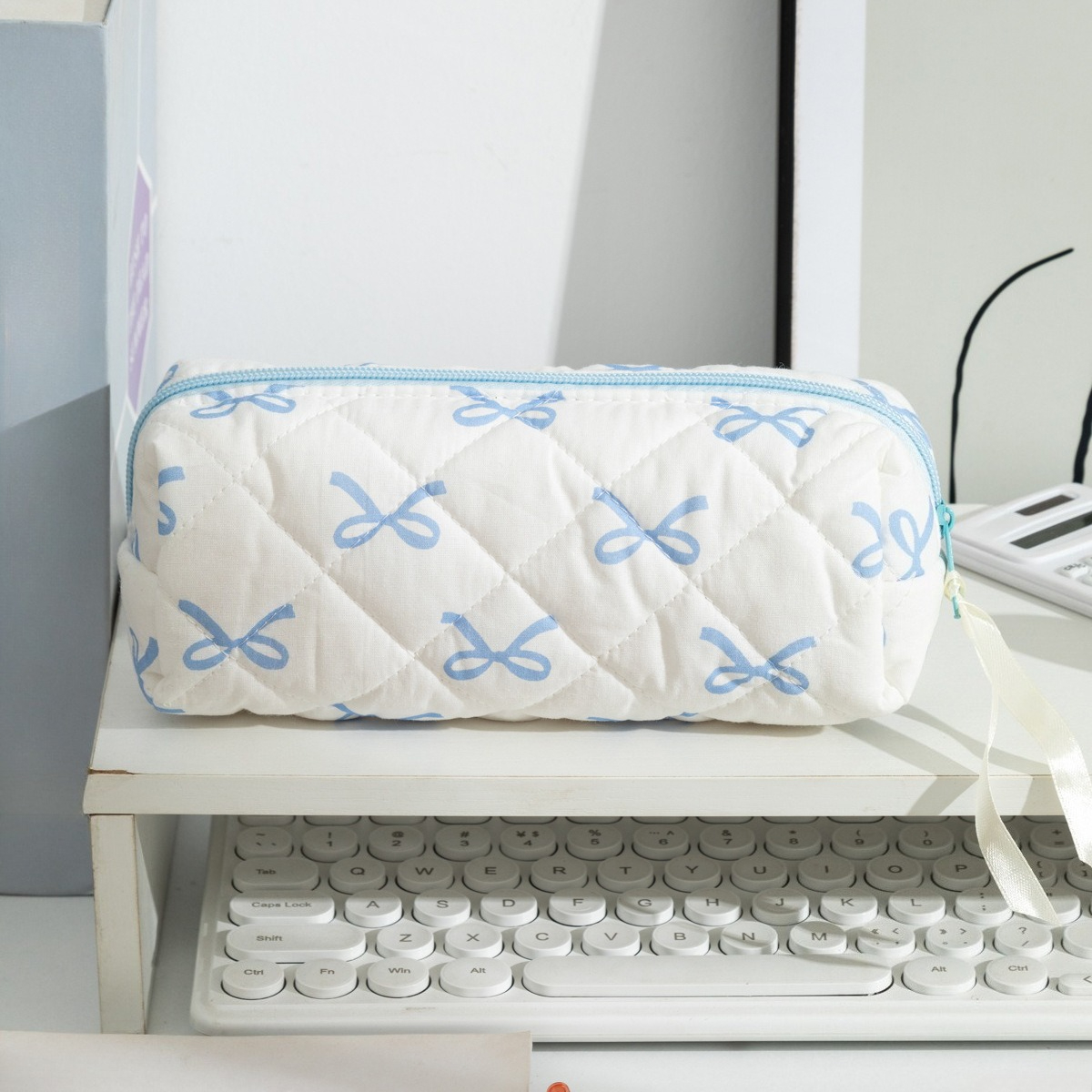 TEMU Large Capacity Bowknot Folding Storage Bag - Multifunctional -shaped Organizer Suitable For School, Office & Travel, Portable Desktop Case With