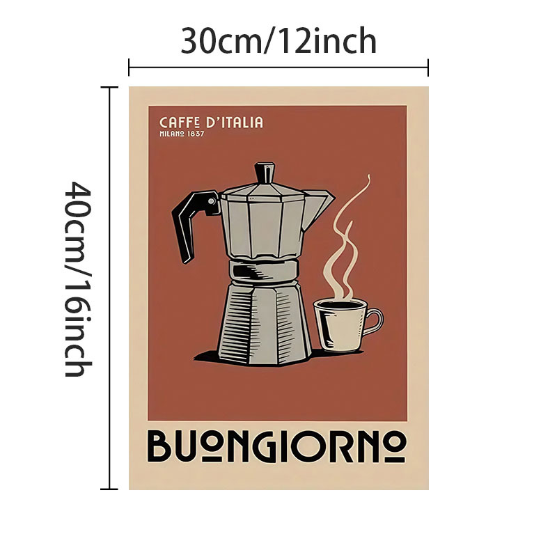 E-shop Vintage Italienischer Kaffee Leinwanddruck - Klassische Moderne Illustration von Moka & " " Text, Rahmenlose Wanddekoration für Wohnzimmer,