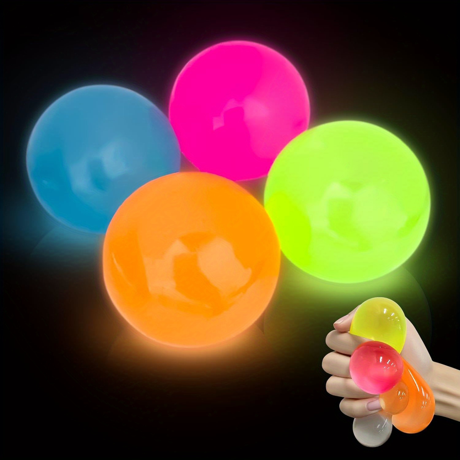 4pcs glowing sticky balls   stress ball stress relieving glow in the dark toys stick to the wall squeeze toys kids for birthday gift party favors and prizes sensory   toys fidget toys   easter gifts new year gifts christmas dec