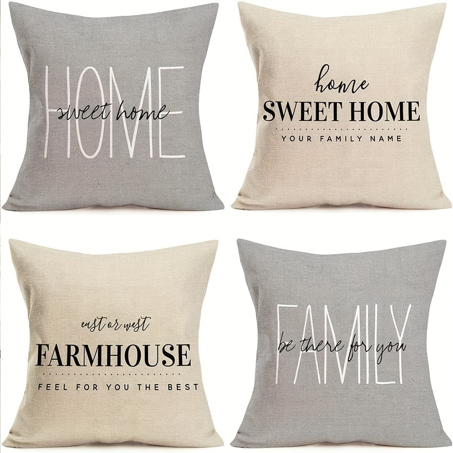 TEMU 4pcs Pillowcase Set With Warm Inspirational Quotes, Farmhouse Style For Sofa Decor