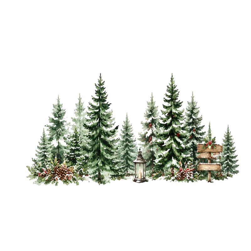 TEMU 2d Flat, 1pc 2d Flat Pattern Decal, Christmas Decoration Static Cling Sticker, Window Decal, Glass Decal, Window Sticker, Pine Tree Snow Scene