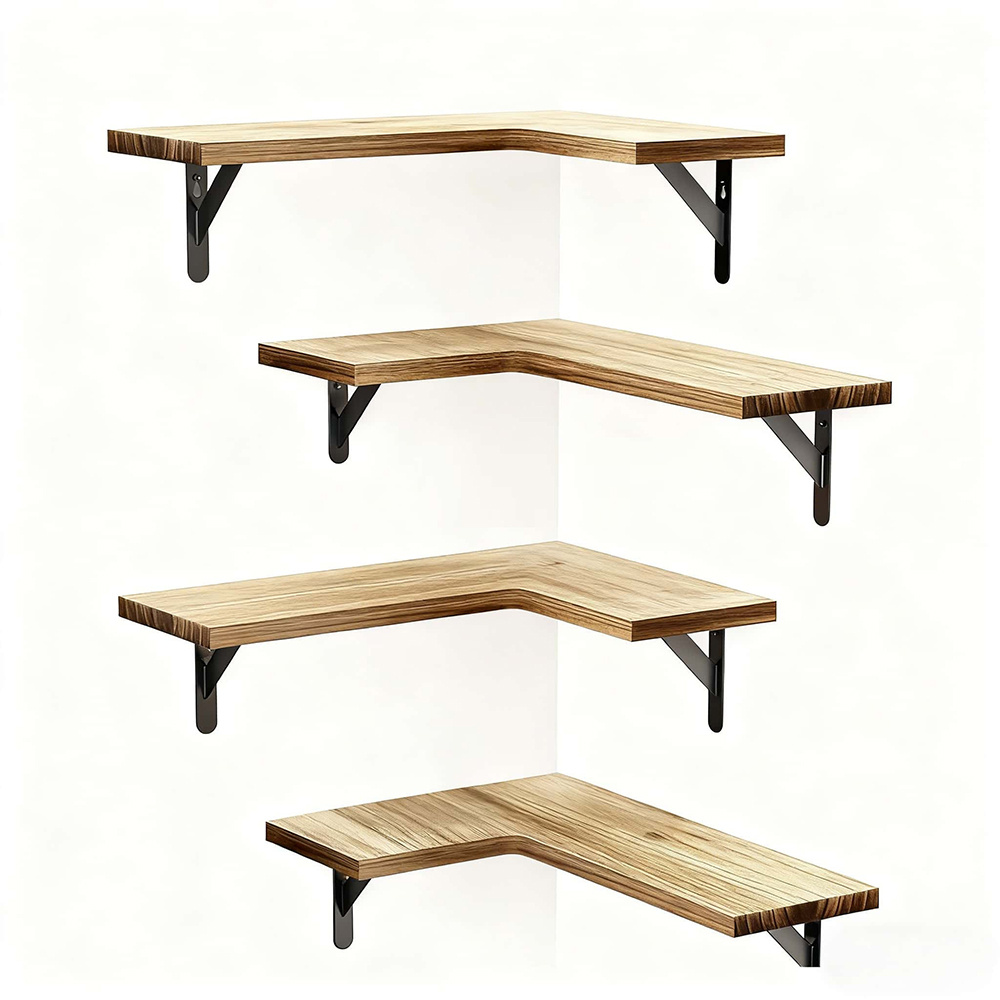 Image of Corner Floating Shelves, Wall-mounted Corner Shelf For Bathroom, Kitchen, Bedroom, Home Decor, Laundry Room, Living Room (set Of 4 Rustic Brown)