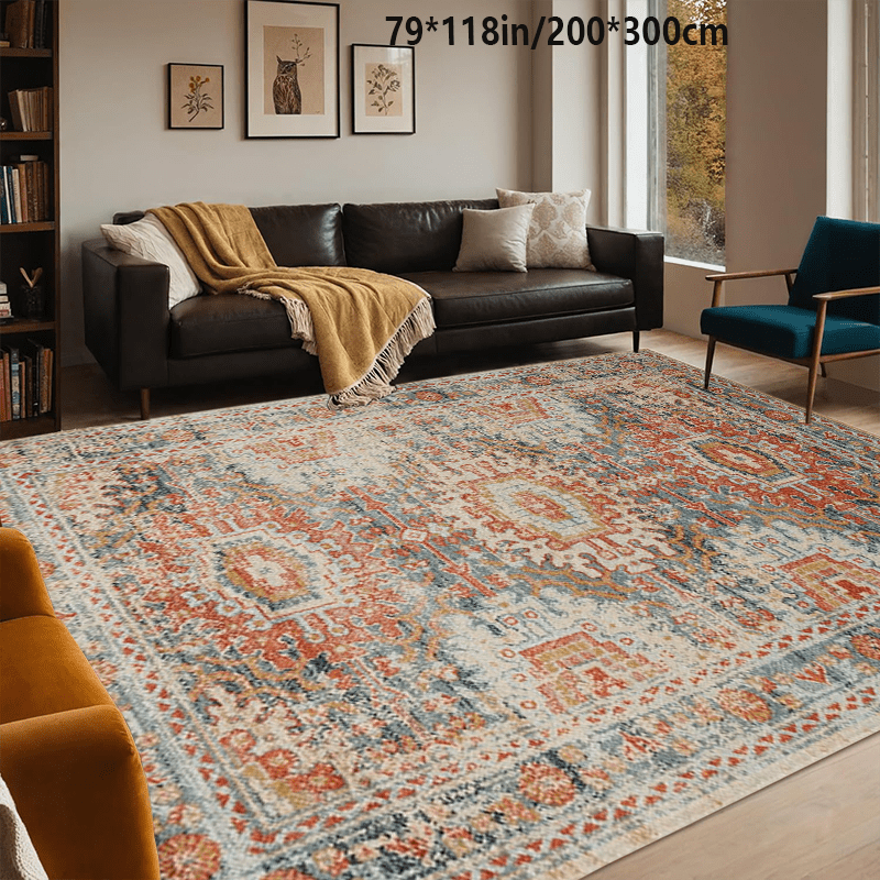 TEMU 1pc Large Bohemian Area Mat - Machine Washable 100% Polyester Indoor/outdoor Mat With Vintage Persian-, 79x118 Inch (200x300cm) For Living Room