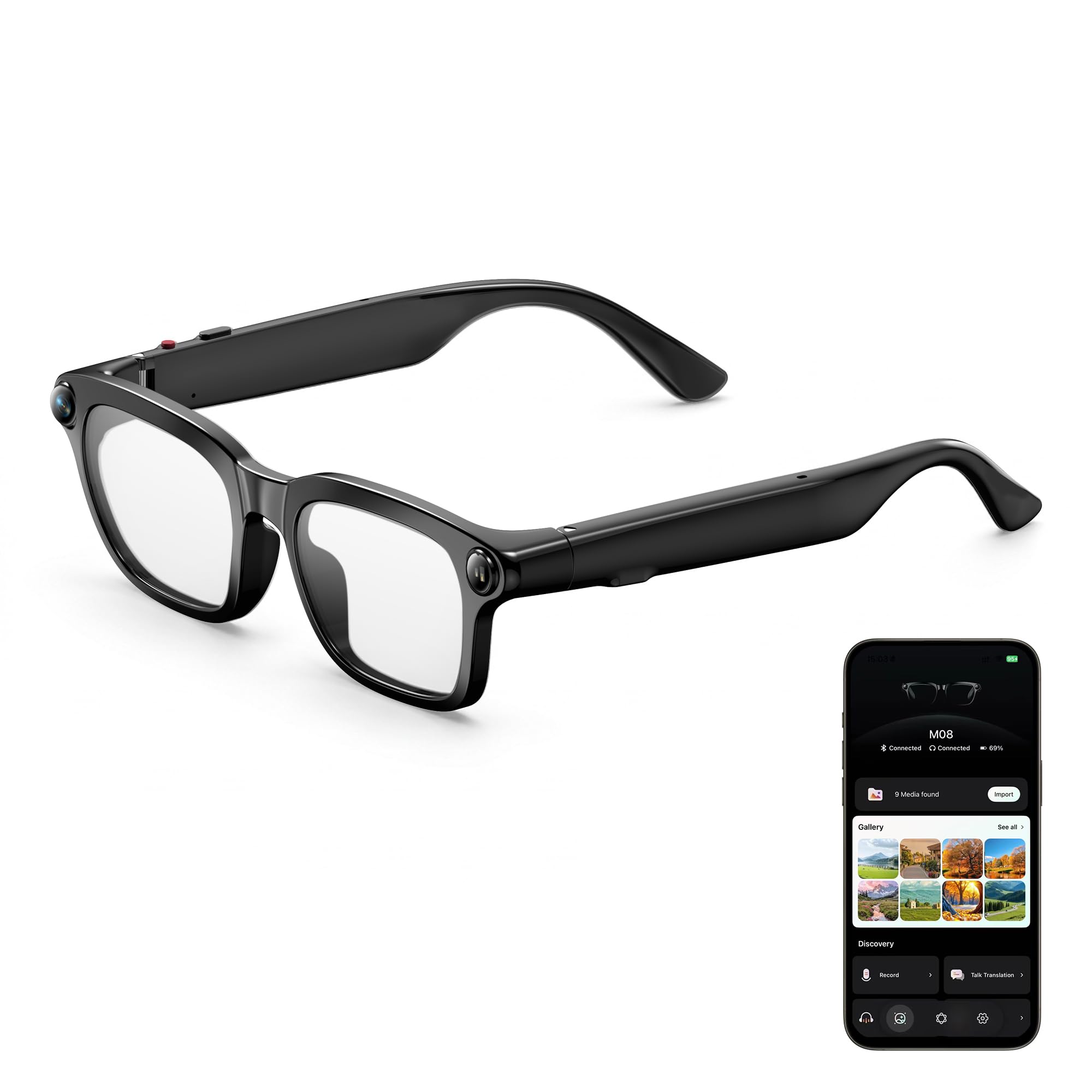 TEMU Ai Smart Glasses, 1080p Video Recording & Hd Photos For Men Women, Open-ear Audio Bluetooth Glasses, Photochromic Uv Lenses, Assistant &
