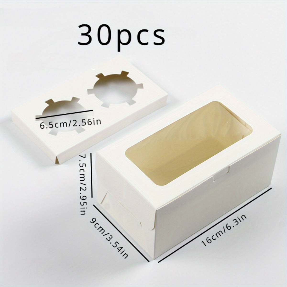 30pcs White Paper Cupcake Boxes With 2 Cookie Gift Boxes With Clear Window 2 Treat Holder Cupcake Containers Bakery Cake Box